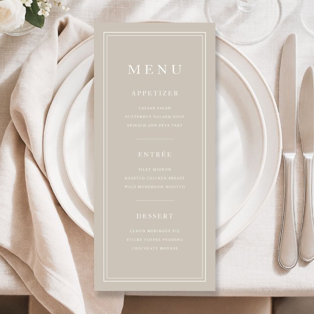 Elegant Minimal Taupe Dinner Menükarte (Elegant Minimal Taupe Dinner Menu)