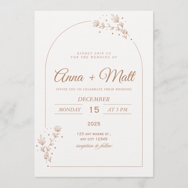 Elegant Minimal Wedding Invitation  Einladung (Vorderseite)