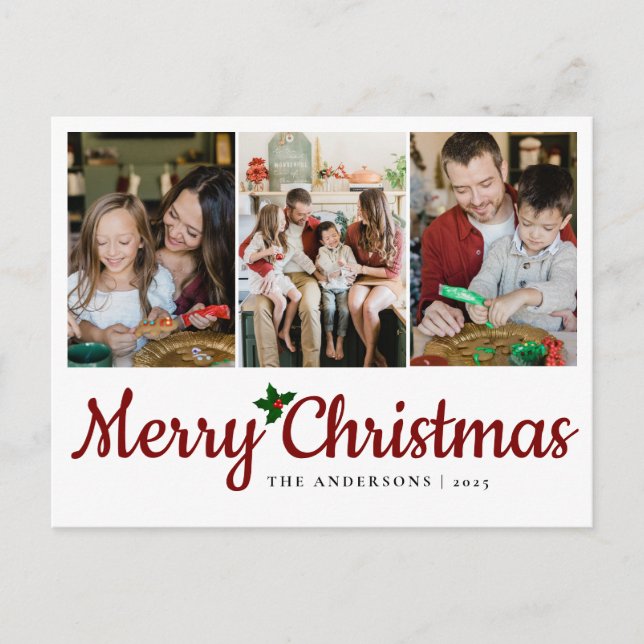 Elegant Minimal Weihnachten | Moderne Familie 3 Fo (Vorderseite)