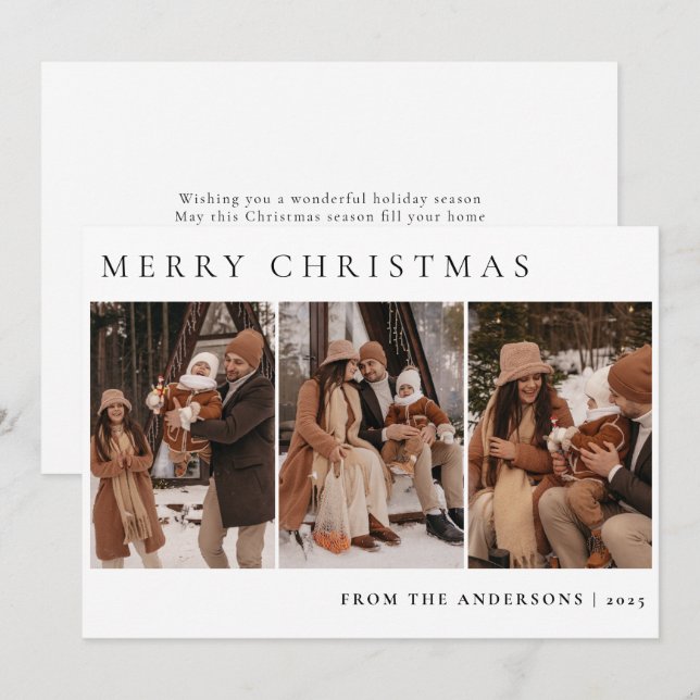 Elegant Minimal Weihnachten | Moderne Familie 3 Fo (Vorne/Hinten)
