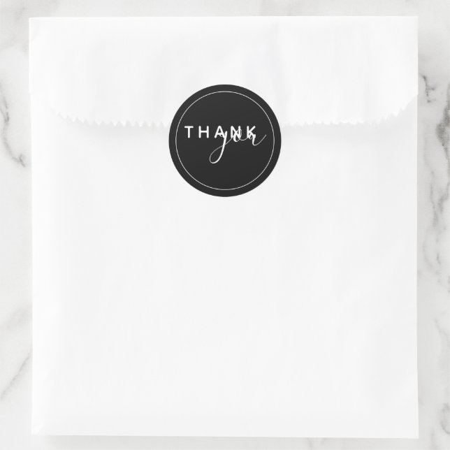 Elegant Minimal White Black Danke Runder Aufkleber (Tasche)