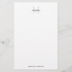 Elegant Minimal White Black Script Monogram Briefpapier