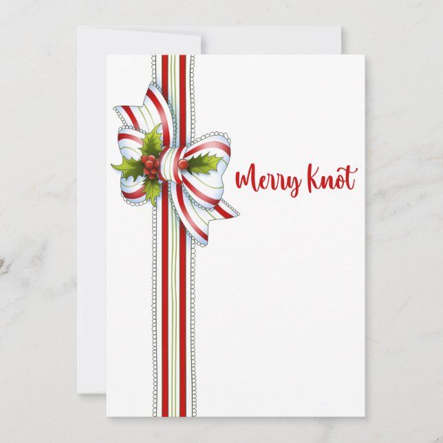Elegant Minimal White Green Ribbon Weihnachten (Vorderseite)
