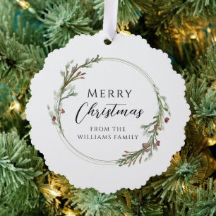 Elegant Minimal Wreath Frohe Weihnachten Ornament Karte