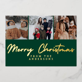 Elegant Minimalist 3 Photo Layout Family Christmas Folien Feiertagskarte
