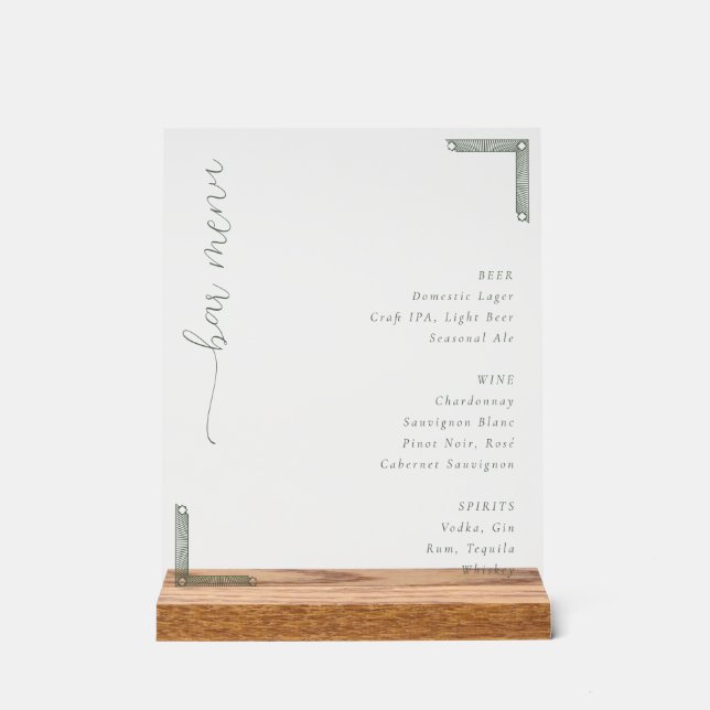 Elegant Minimalist Bar Menu Sign (Recto)