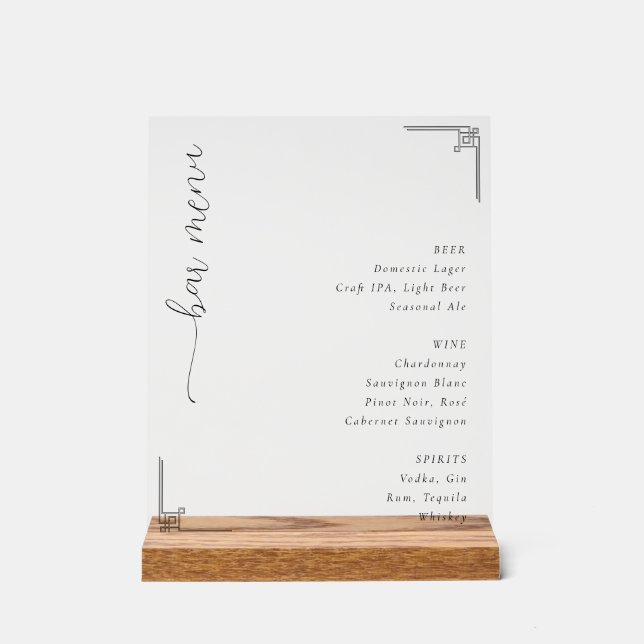 Elegant Minimalist Bar Menu Sign Acrylschild (Vorderseite)