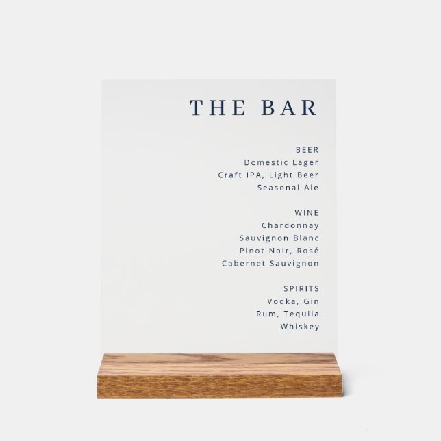 Elegant Minimalist Bar Menu Sign Acrylschild (Vorderseite)