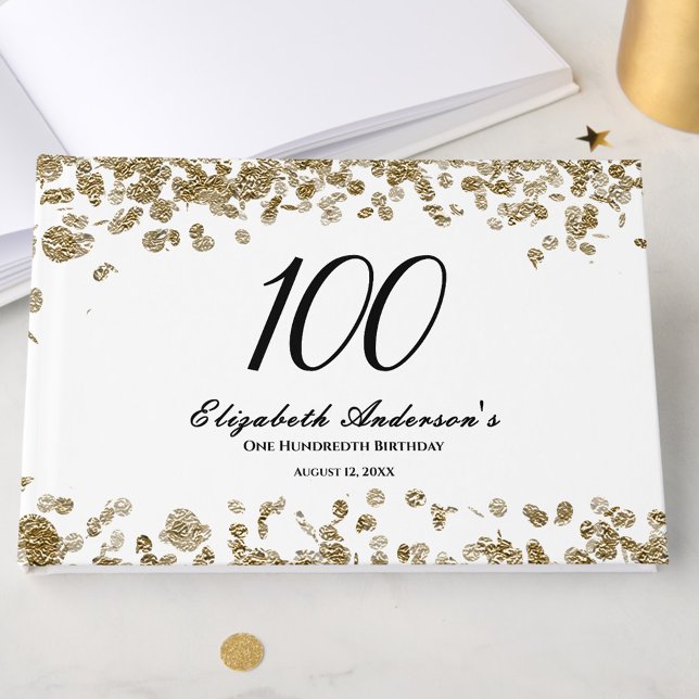 Elegant Minimalist Black and Gold 100th Birthday Gästebuch (Von Creator hochgeladen)