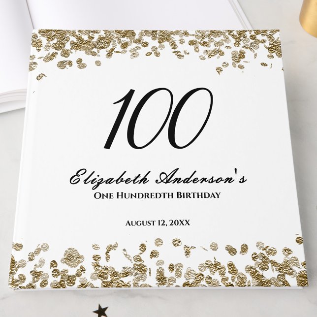 Elegant Minimalist Black and Gold 100th Birthday Gästebuch (Von Creator hochgeladen)