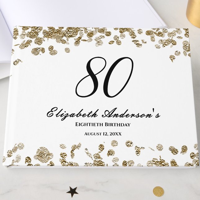 Elegant Minimalist Black and Gold 80th Birthday Gästebuch (Von Creator hochgeladen)