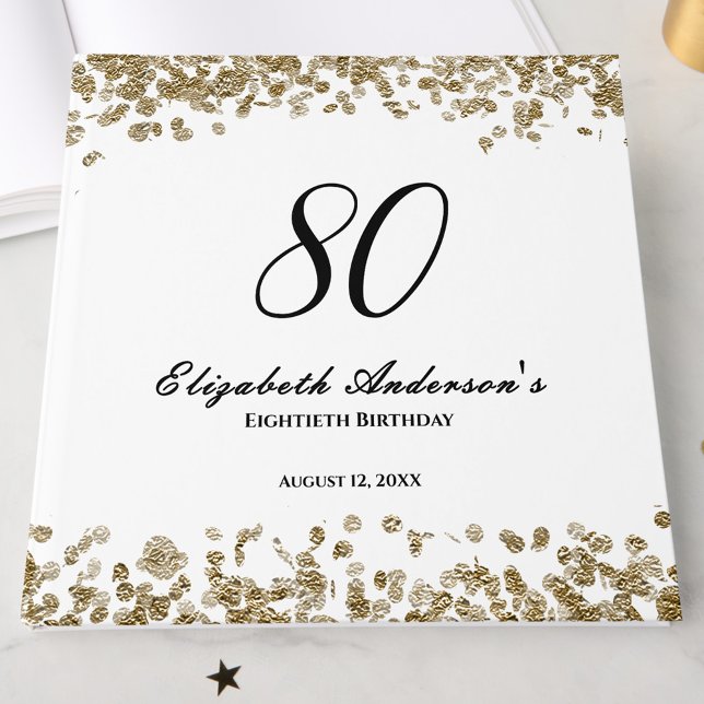 Elegant Minimalist Black and Gold 80th Birthday Gästebuch (Von Creator hochgeladen)