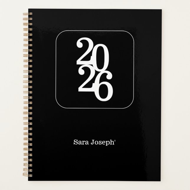 Elegant Minimalist Black and White Simple Planner (Devant)