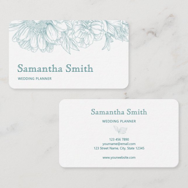 Elegant Minimalist Black Floral Line on White  Visitenkarte (Vorne/Hinten)