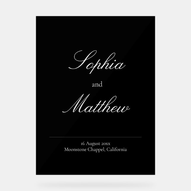 Elegant Minimalist Black Wedding Welcome  Acrylschild (Vorderseite)