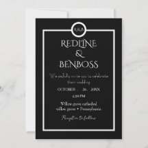 Elegant Minimalist  Black & White Wedding  Invitat