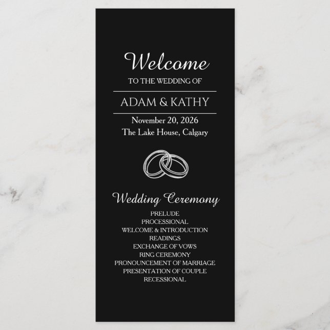 Elegant Minimalist Black White Wedding Program Programm (Vorderseite)
