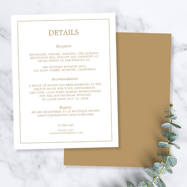 Elegant Minimalist Border Gold Wedding Details Begleitkarte (Von Creator hochgeladen)