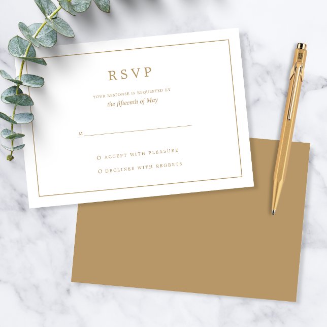 Elegant Minimalist Border Gold Wedding RSVP Karte (Von Creator hochgeladen)