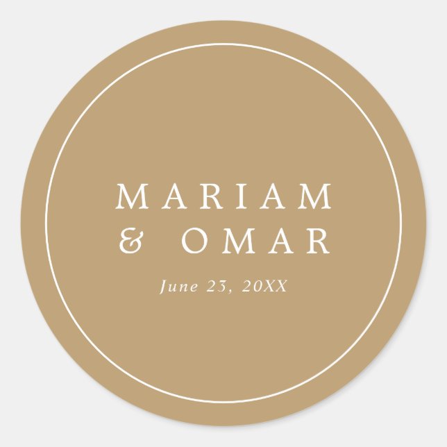 Elegant Minimalist Border Gold Wedding Runder Aufkleber (Vorderseite)