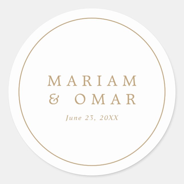 Elegant Minimalist Border Gold Wedding Runder Aufkleber (Vorderseite)