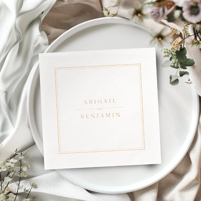 Elegant minimalist borders couples name Wedding (Elegant minimalist borders couples name Wedding Foil Napkins)