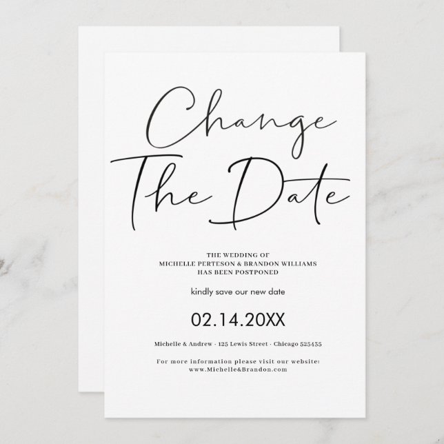 Elegant Minimalist Calligraphy Change The Date Einladung (Vorne/Hinten)