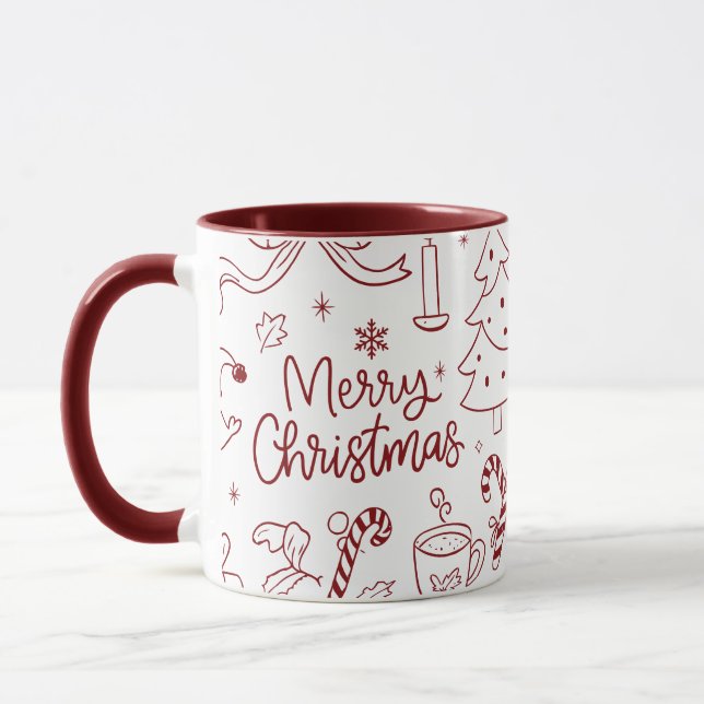 Elegant Minimalist Christmas Doodles Hand-Drawn Tasse (Links)
