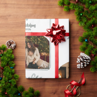 Elegant Minimalist Christmas Line Art Geschenkpapier