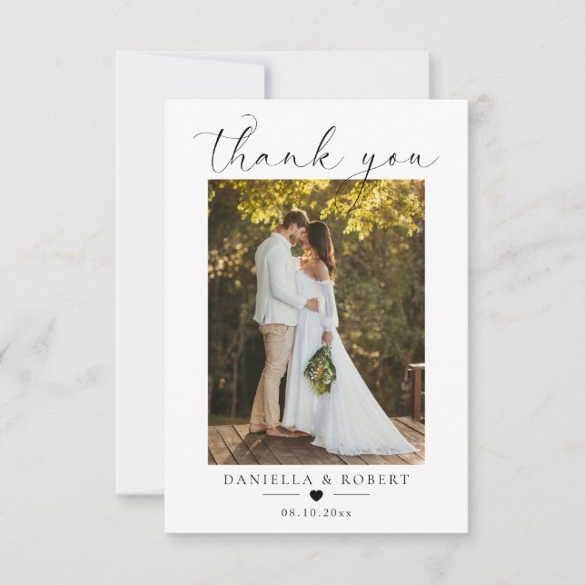 Elegant Minimalist Custom Wedding Couple Photo  Dankeskarte (Vorderseite)