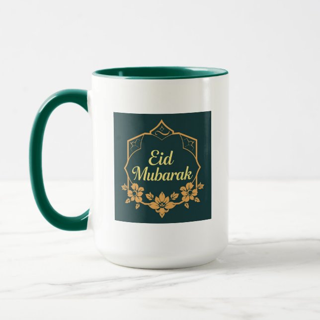 Elegant Minimalist Eid Mubarak Mug – Emerald Green Tasse (Links)