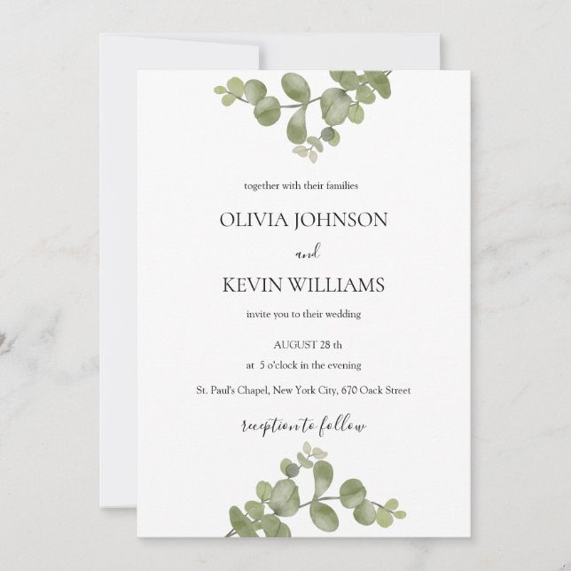 Elegant Minimalist Eucalyptus Wedding Invitation (Devant)
