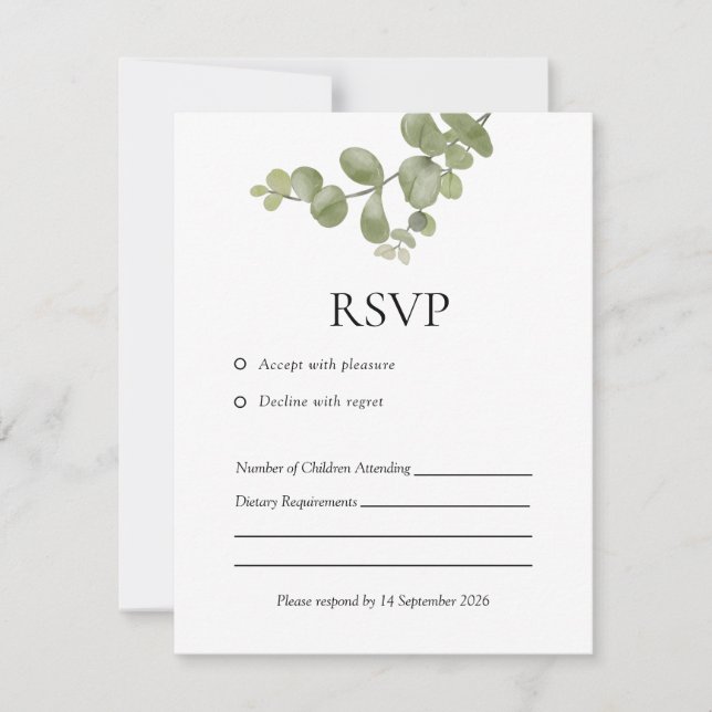 Elegant Minimalist Eucalyptus Wedding RSVP Card Karte (Vorderseite)