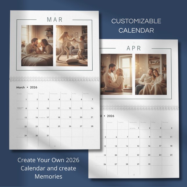 Elegant Minimalist Family Photo Calendar 2026 Kalender (Von Creator hochgeladen)