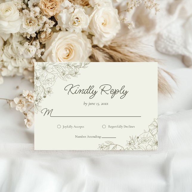 Elegant Minimalist Floral Kindly Reply Wedding RSVP Karte (Von Creator hochgeladen)