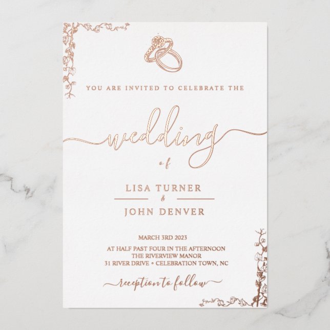 Elegant, Minimalist Foil Wedding Invitation Folieneinladung (Vorderseite)