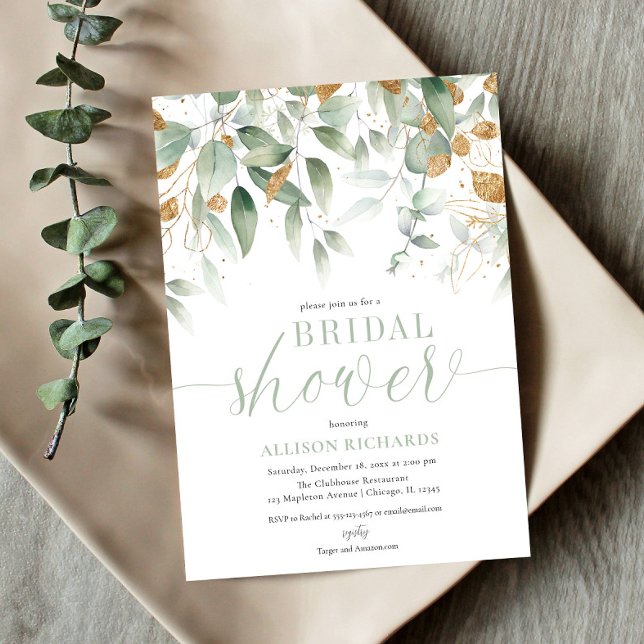 Elegant minimalist greenery gold bridal shower einladung (Von Creator hochgeladen)