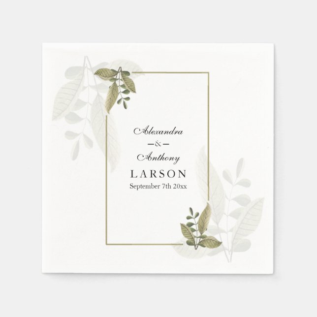 Elegant Minimalist Greenery Wedding Napkins Serviette (Vorderseite)