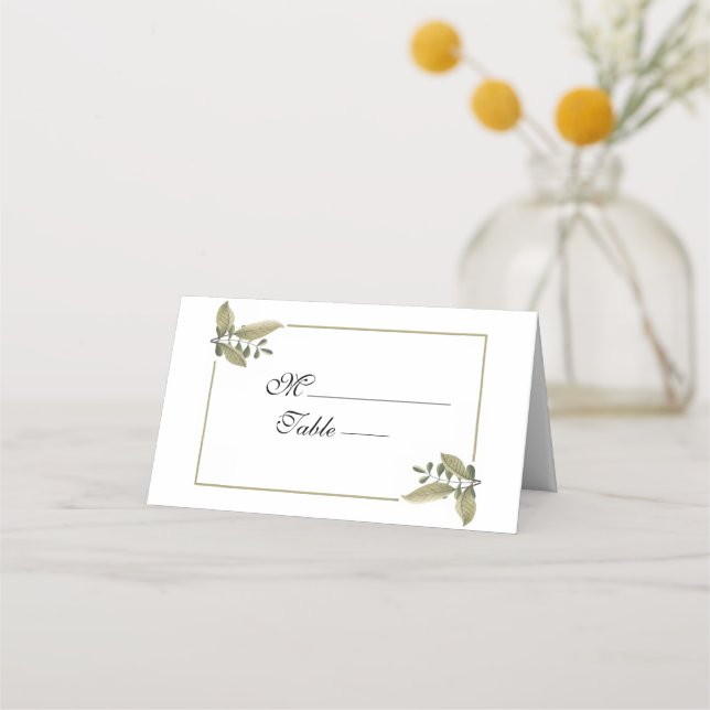 Elegant Minimalist Greenery Wedding Place Card Platzkarte (Vorderseite)