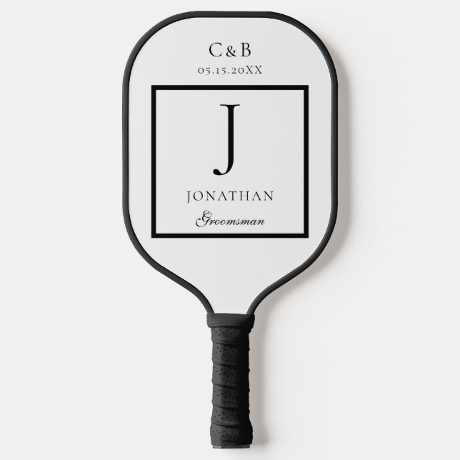 Elegant Minimalist Groomsman Monogram script photo Pickleball Schläger (Vorderseite)