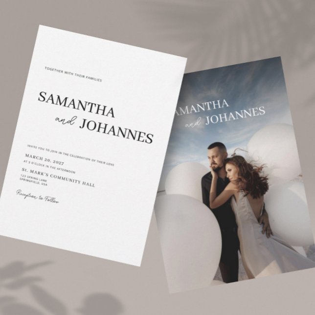 Elegant Minimalist Modern White Photo Wedding  Einladung (Von Creator hochgeladen)