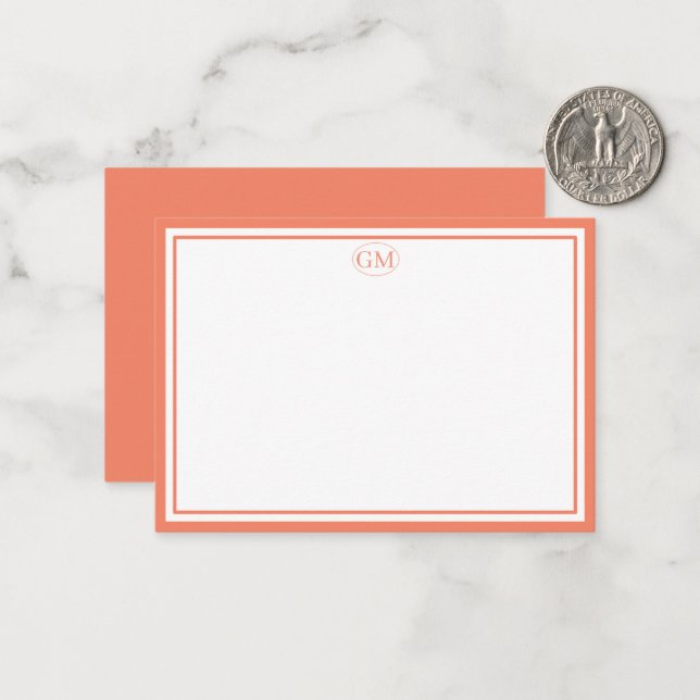 Elegant Minimalist Monogram Orange Two Border  Mitteilungskarte (Vorderseite/Rückseite Beispiel)