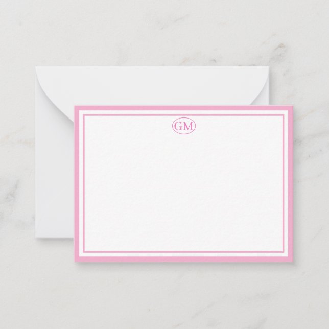 Elegant Minimalist Monogram Pink Two Border  Mitteilungskarte (Vorderseite)