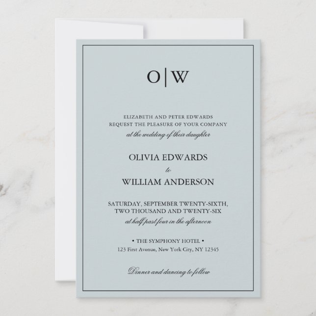 Elegant Minimalist Monogram Wedding Einladung (Vorderseite)