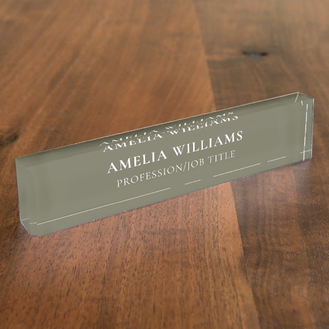 Elegant Minimalist Olive Green Monogram Namensplakette (Seite)