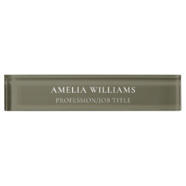 Elegant Minimalist Olive Green Monogram Namensplakette