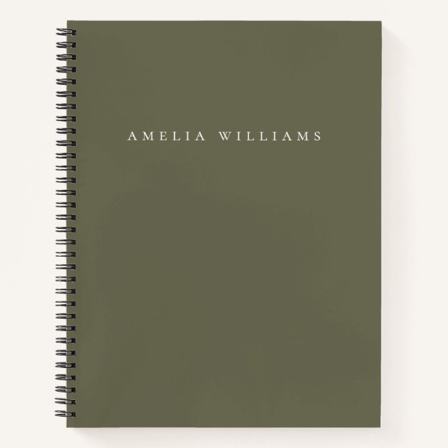 Elegant Minimalist Olive Green Monogram Notizbuch (Vorderseite)