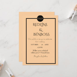 Elegant Minimalist Peach & Black Wedding  Einladung