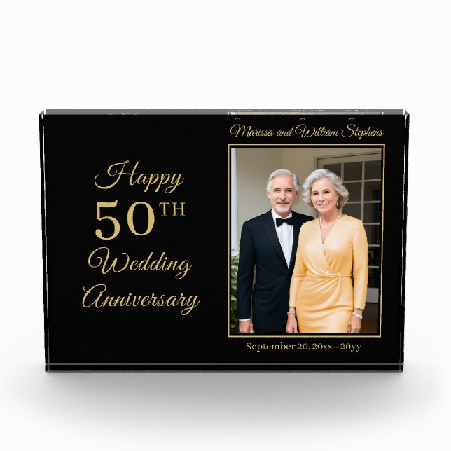 Elegant Minimalist Photo 50th Wedding Anniversary Fotoblock (Vorderseite)