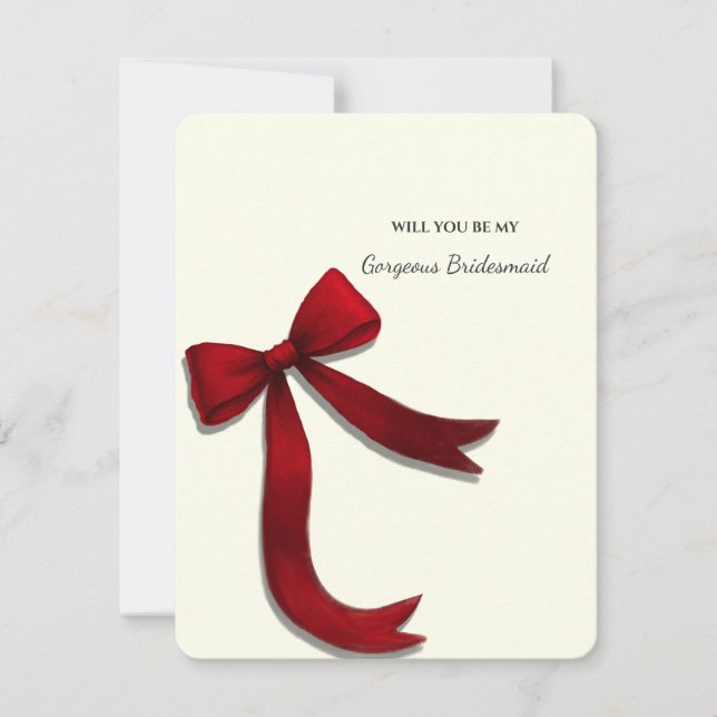 Elegant Minimalist Red Bow Bridesmaid Proposal Einladung (Vorderseite)